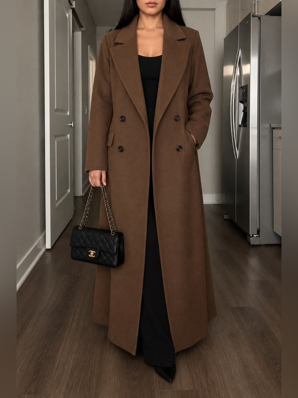 Classic Brown Double-Breasted Women's Coat